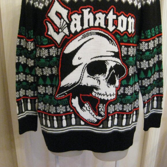 HTF Sabaton The Great Christmas Bullets Snowflakes Tanks Band Ugly Sweater - Picture 3 of 12